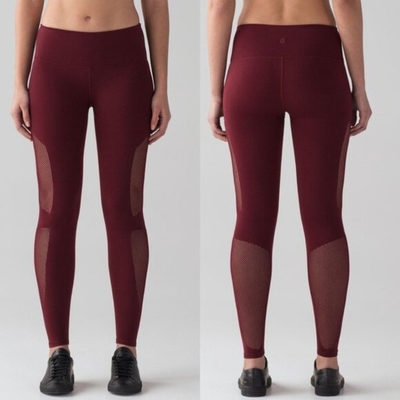 Lululemon Reveal 7/8 Tights Deep Rouge Leggings Mesh Dotted Seamless Size XS - Picture 1 of 16